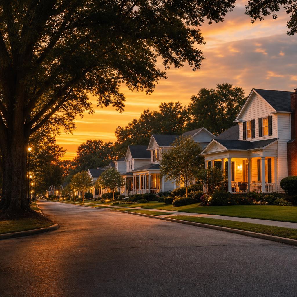 Peaceful neighborhood at dusk